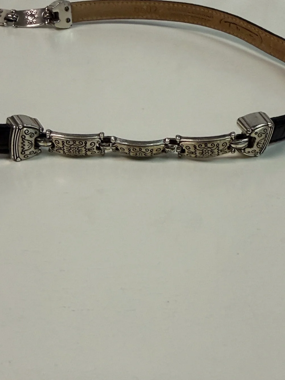 Talbots Black & Silver Genuine Leather Belt Size XS